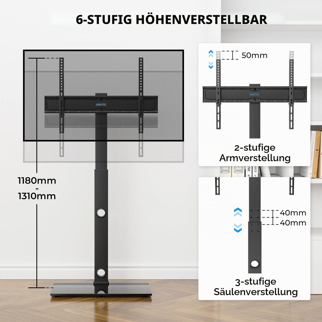 TV Ständer höhenverstellbar 30-70 Zoll schwenkbar mit Glasregal - Bild 3