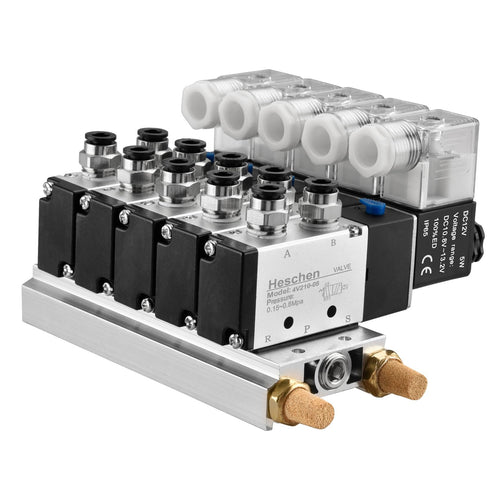 Magnetventil 5/2-Wege DC 12V PT1/4 mit Krümmer-Basis 5-fach Set