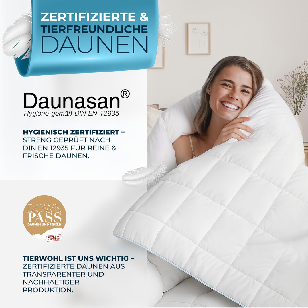Daunendecke 200x200 cm Ganzjahres Kassettenbett 100% Baumwolle - Bild 7