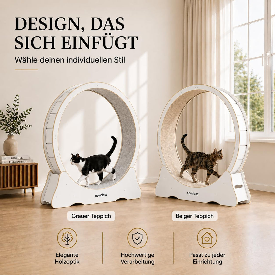 Katzenlaufrad XXL 132 cm Holz mit Teppich Weiss/Grau - Bild 8