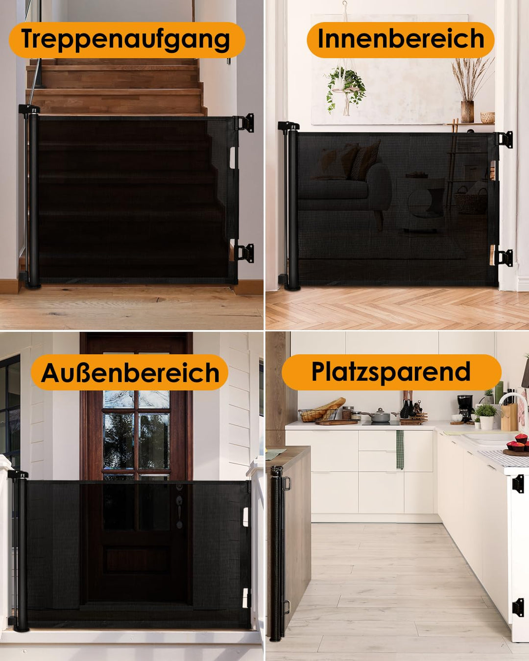 Treppenschutzgitter ausziehbar 0–140 cm für Babys und Haustiere schwarz - Bild 6