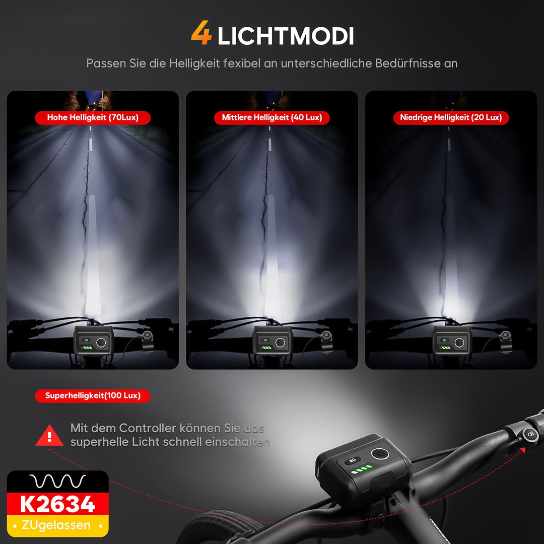 Fahrradlicht Set StVZO 100 Lux Fernlicht &amp; Bremslicht USB-C aufladbar - Bild 4