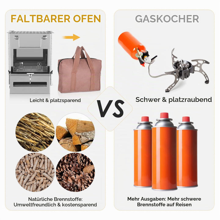 Camping-Holzofen Edelstahl 304 klappbar mit Grillnetz und Tasche - Bild 8