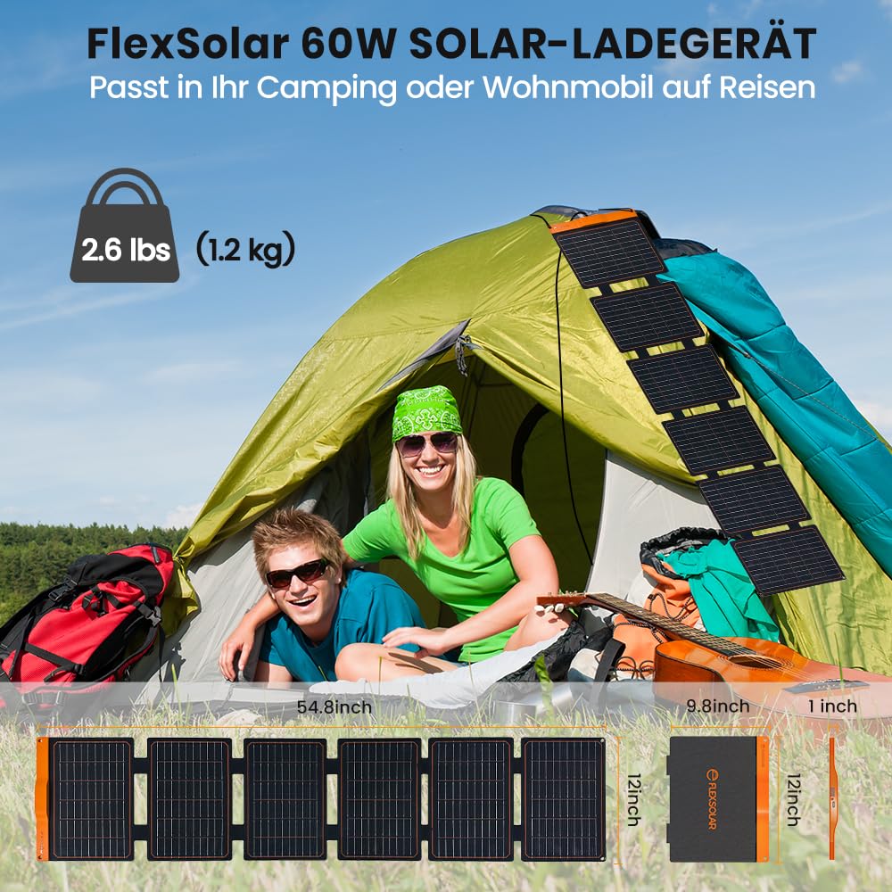 Solarpanel 60W faltbar mit USB-C PD 40W und QC3.0 für Camping - Bild 7