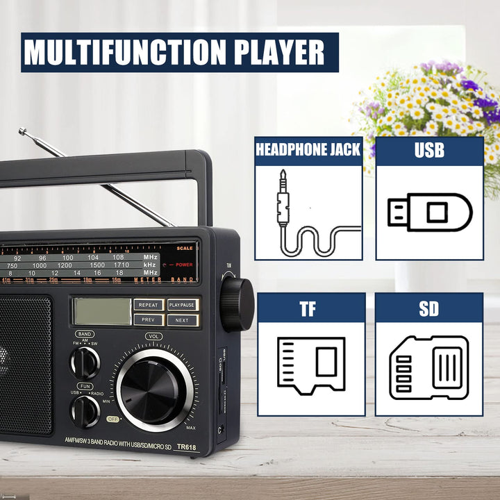 Tragbares Retro-Radio AM/FM/SW mit USB, TF-Karte und Lautsprecher - Bild 7