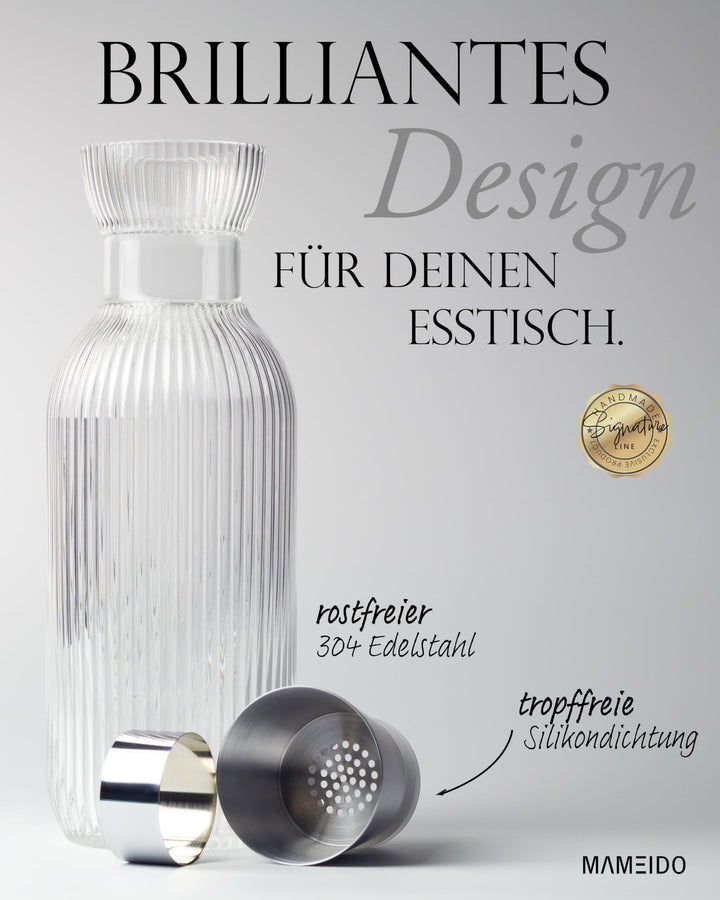 Glaskaraffe mit Ausgiesser und Sieb 1,5 l geriffelt Crystal Silver - Bild 2