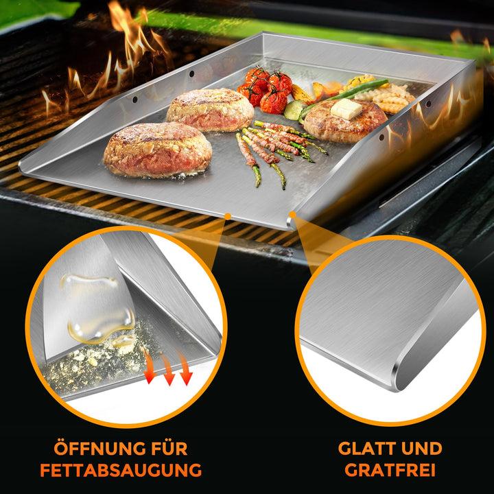 Grillplatte Plancha Edelstahl 4mm 40x30cm mit 2 Grillspachtel - Bild 6