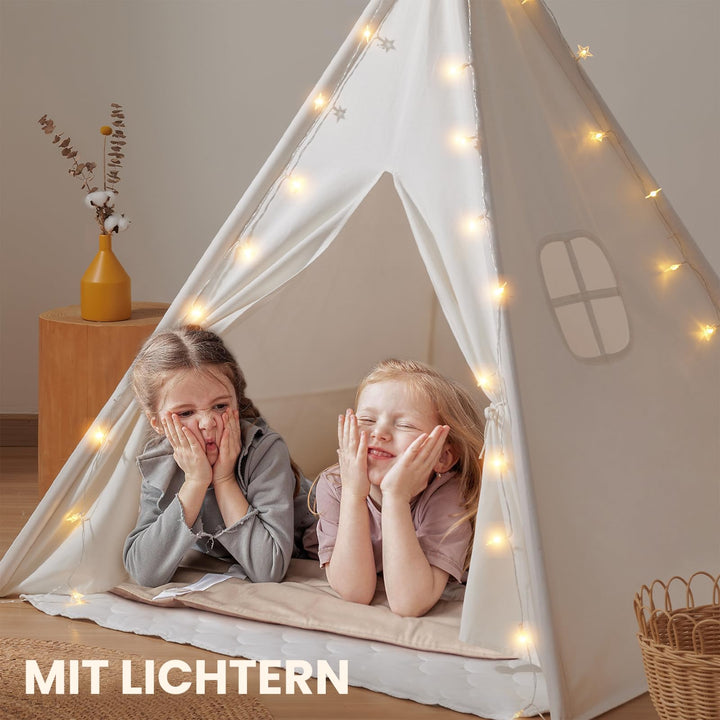 Tipi Zelt Kinder 100% Baumwolle 122x168 cm mit Lichterkette - Bild 4