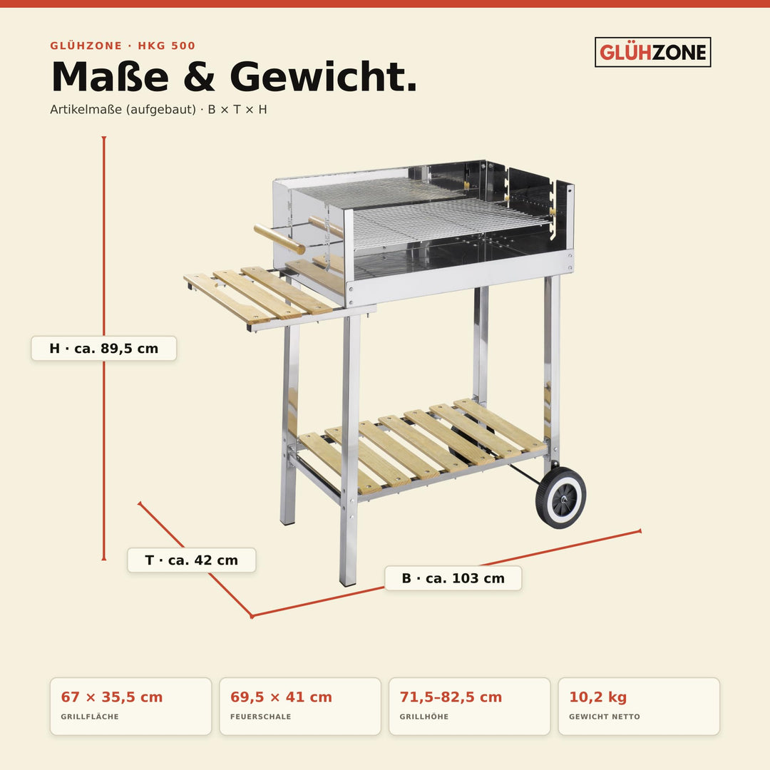 Holzkohlegrill XXL Edelstahl fahrbar 83x35 cm Grillrost höhenverstellbar - Bild 6