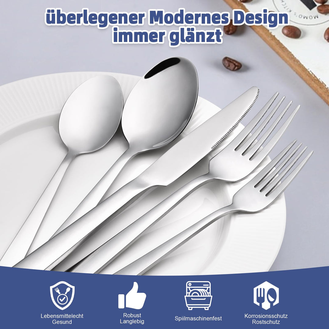 Besteck Set 36-teilig Edelstahl für 6 Personen mit Steakmesser