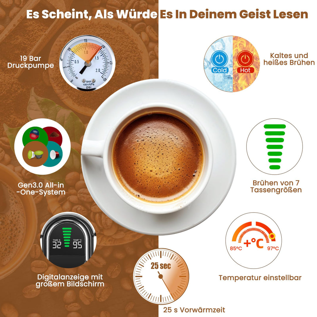 Kapselmaschine 5-in-1 für Nespresso Dolce Gusto ESE-Pad 20 Bar 1450W - Bild 6