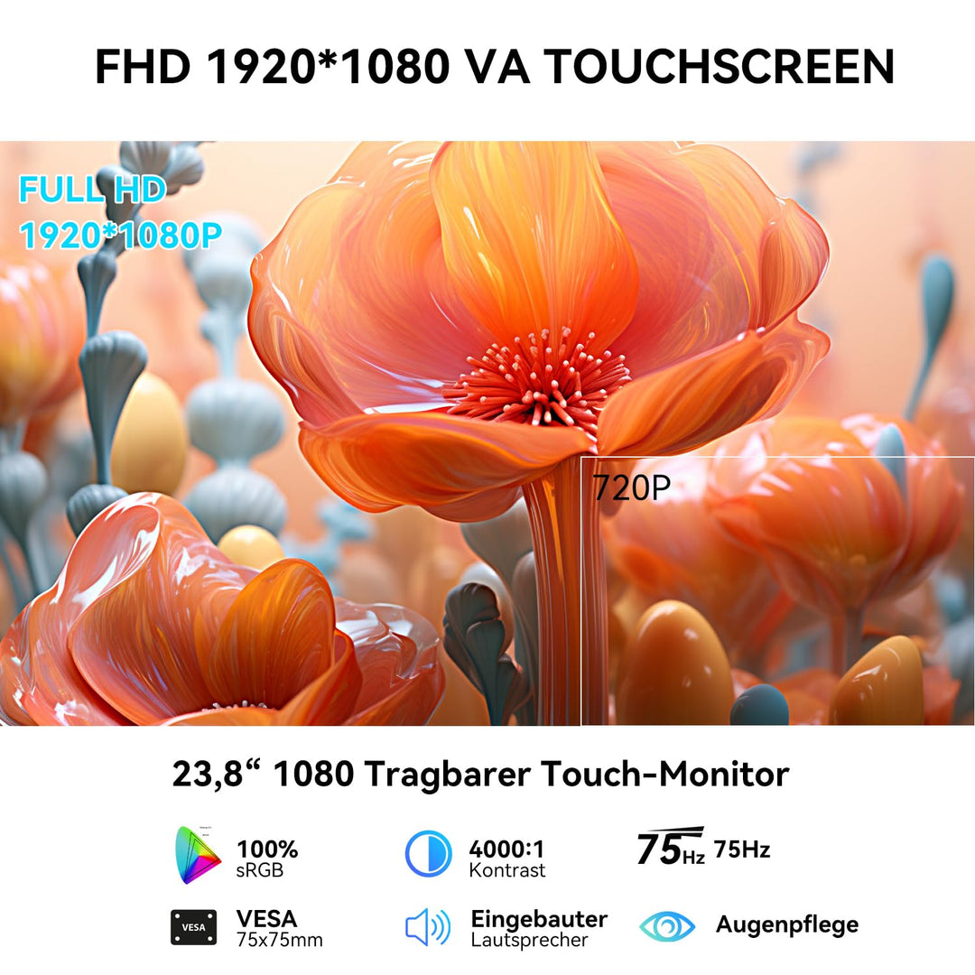 Touchscreen-Monitor 23,8 Zoll Full HD 1080P USB-C HDMI Plug-and-Play - Bild 9