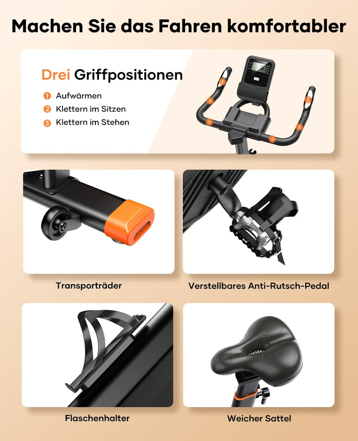 Heimtrainer Ergometer mit App &amp; Pulsmesser 15 kg Schwungrad bis 160 kg - Bild 8