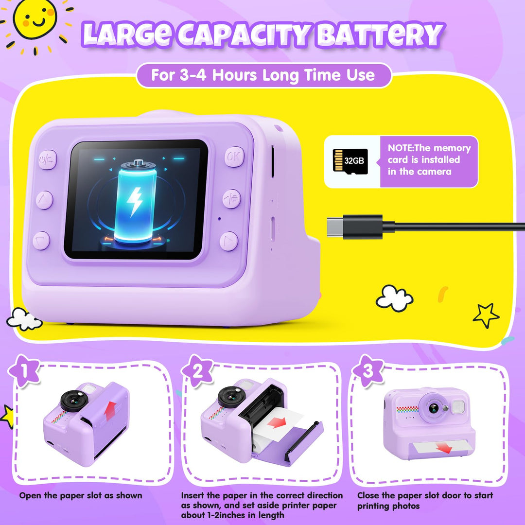 Sofortbildkamera Kinder 1080P Thermodruck mit 32GB &amp; 3 Druckpapierrollen - Bild 7