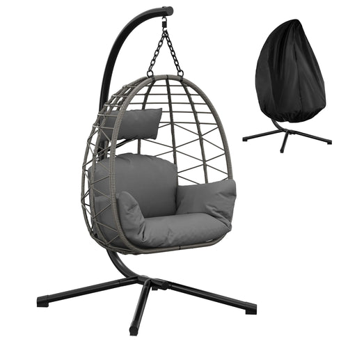 Hängesessel Rattan mit Gestell 150 kg Indoor & Outdoor grau