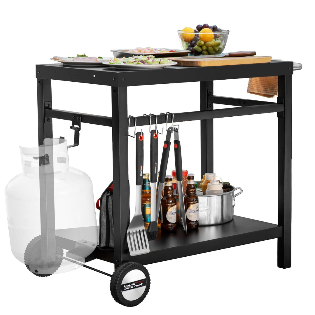 Outdoor Grillwagen mit Arbeitsplatte 85x50 cm, Stahlrohr schwarz