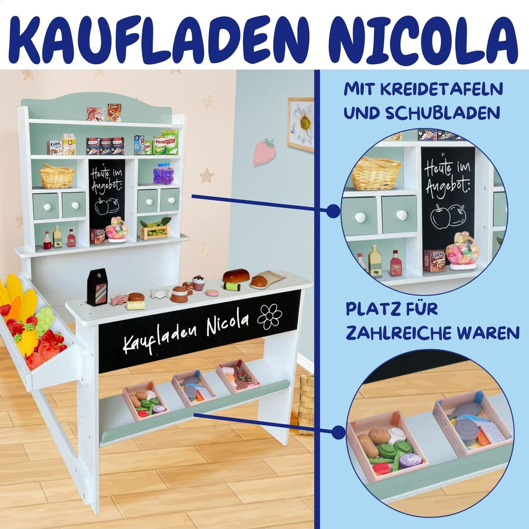 Kaufladen Kinder Holz mit Tafel, Theke &amp; 4 Schubladen gruen - Bild 2