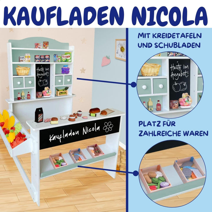 Kaufladen Kinder Holz mit Tafel, Theke &amp; 4 Schubladen gruen - Bild 2