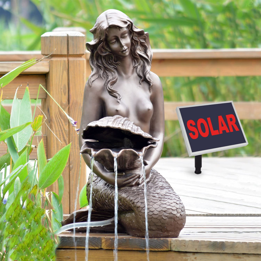Solar Springbrunnen Meerjungfrau GFK Gartenfigur 75 cm Teichpumpe