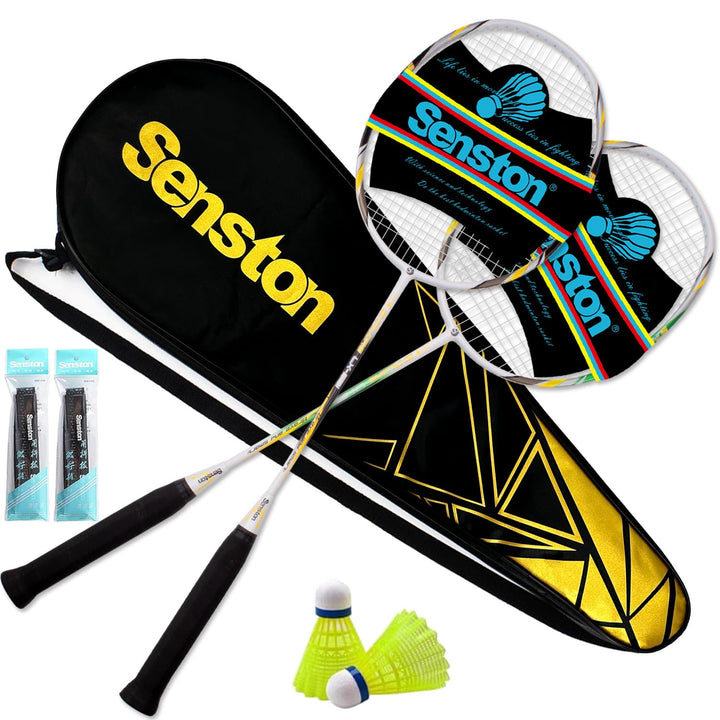 Badminton-Set Kohlefaser 2 Schläger mit Tasche und Federbälle