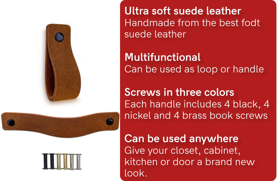 Möbelgriffe Wildleder Cognac 16,5 cm 12er-Set mit Schrauben - Bild 2