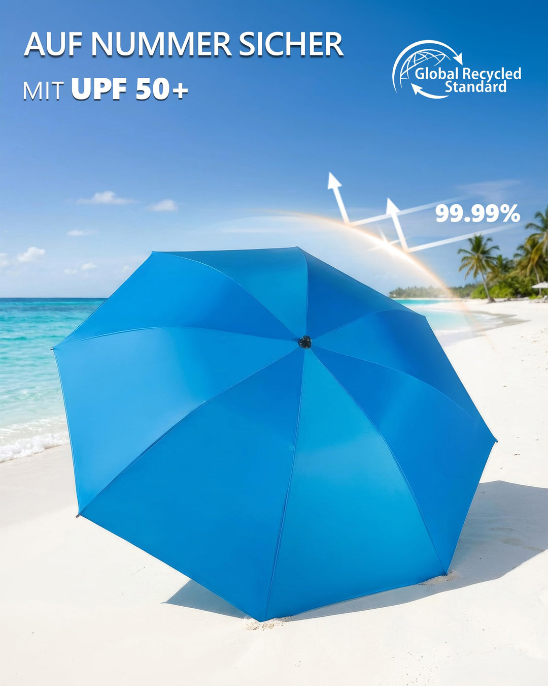 Faltbarer Strand-Sonnenschirm UPF 50+ Ø 160 cm Blau für Reise - Bild 4
