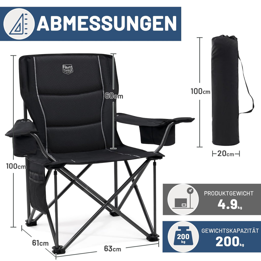 Campingstuhl faltbar XXL 63cm Sitzbreite Kühltasche 200kg 2er-Set - Bild 3