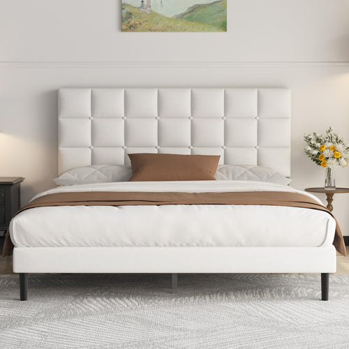 Polsterbett 140x200 cm Leinen gepolstertes Kopfteil mit Stauraum