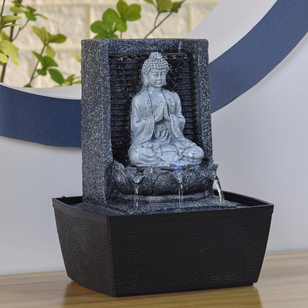 Zimmerbrunnen Buddha mit LED-Farbwechsel Kunstharz 26 cm grau