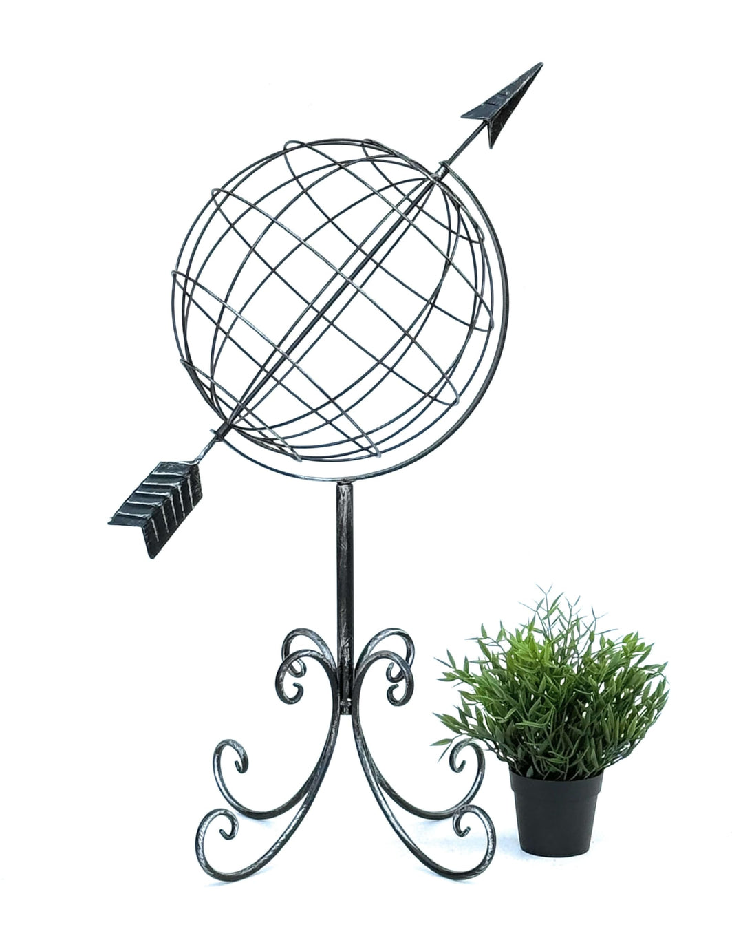 Sonnenuhr Garten Metall Globus Stehend 75 cm Silber Pulverbeschichtet - Bild 7