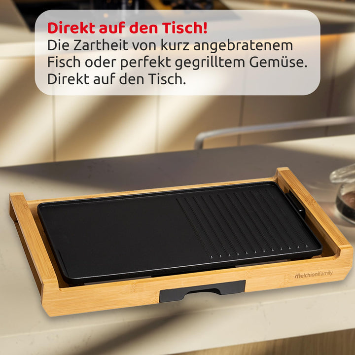 Elektrogrill Tischgrill 1800W Bambus mit Grillplatte 43x23cm - Bild 5
