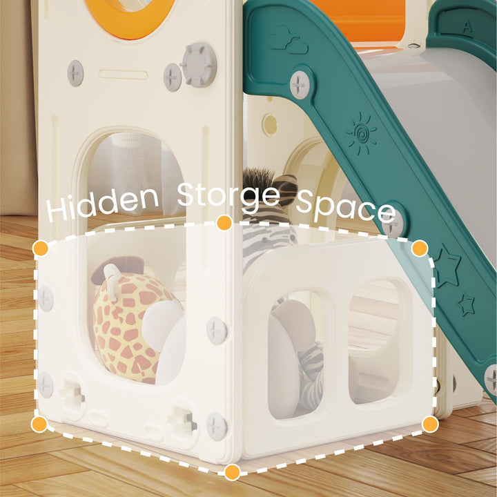 Kinderrutsche mit Tunnel, Plattform &amp; Basketball Indoor Outdoor Grün - Bild 7