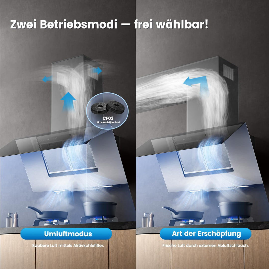Kopffreie Dunstabzugshaube 90cm Schwarz 867m³/h A++ mit Gestensteuerung - Bild 3
