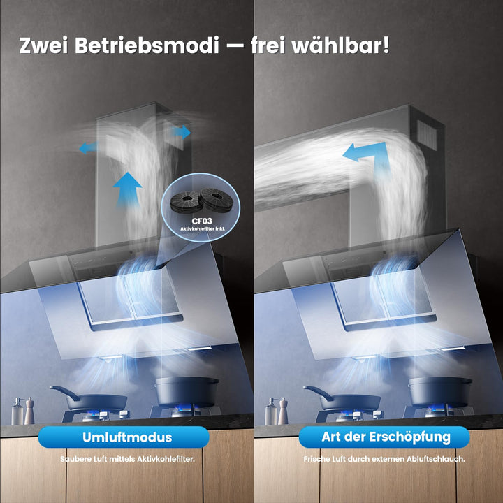 Kopffreie Dunstabzugshaube 90cm Schwarz 867m³/h A++ mit Gestensteuerung - Bild 3