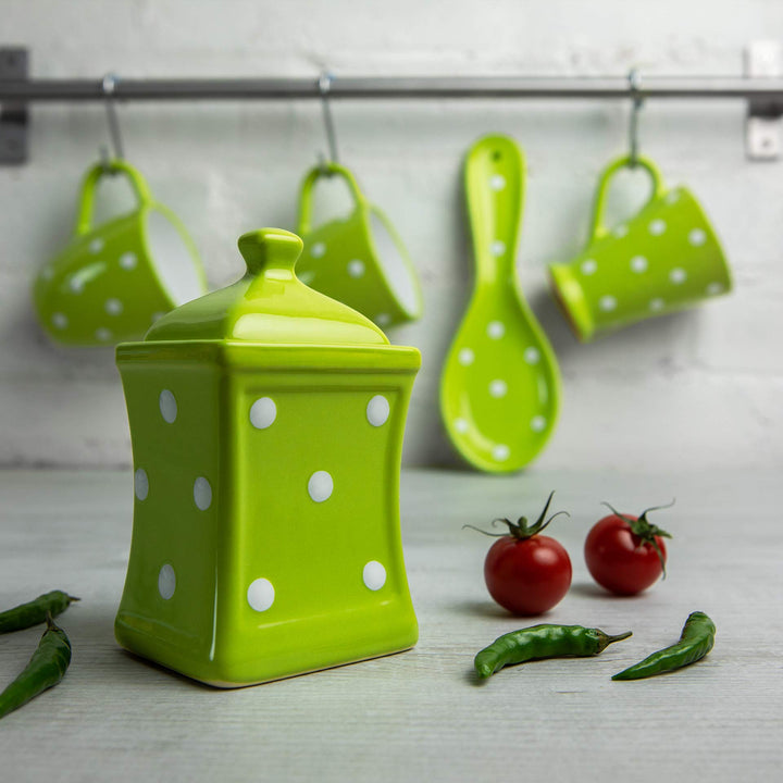 Keramik Vorratsdose mit Deckel 150 ml Grün Weiss Polka Dots - Bild 3