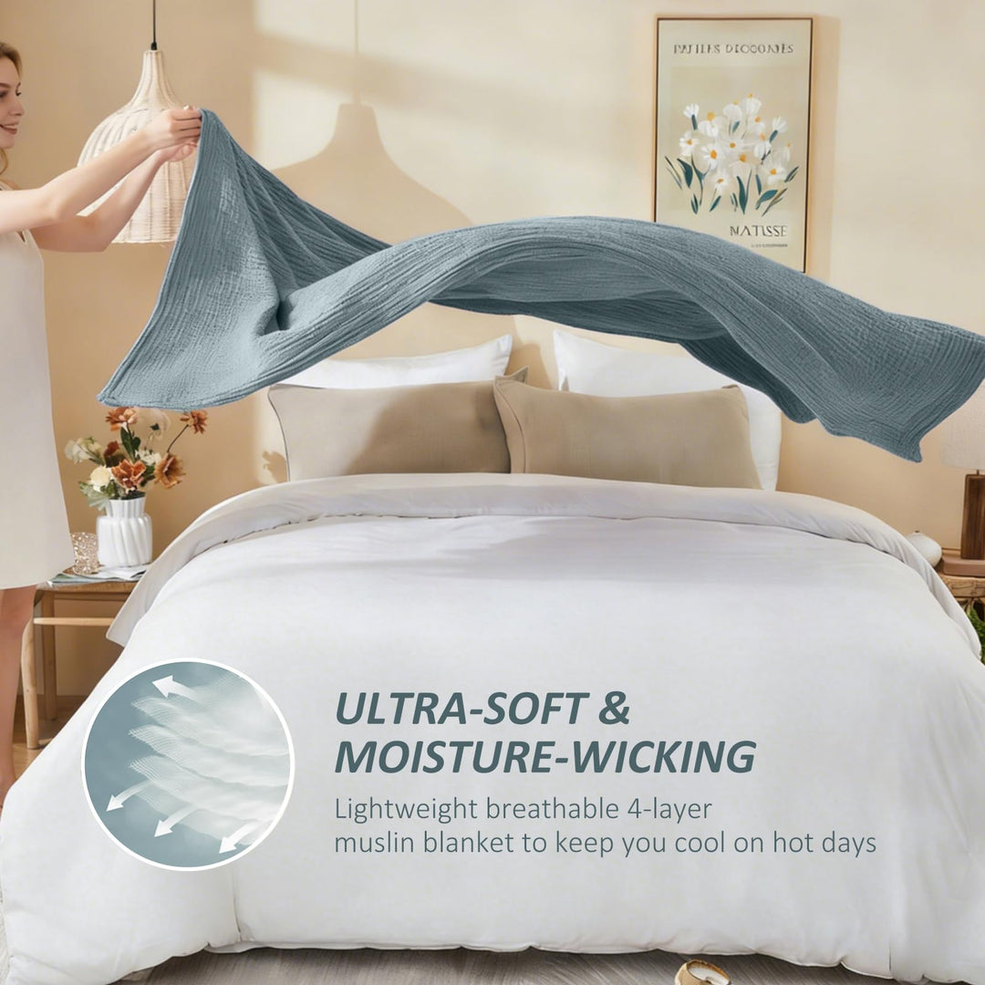 Musselin Decke Baumwolle 4-lagig 150x200 cm Melange Türkis - Bild 6
