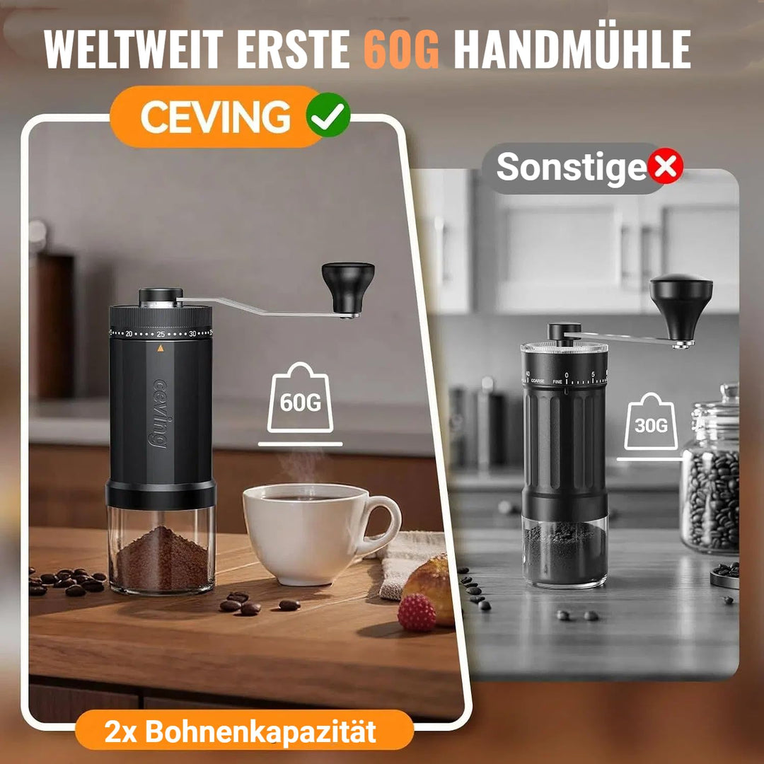 Manuelle Kaffeemühle 60g Fassungsvermögen 40 Mahlstufen Edelstahlmahlwerk - Bild 2