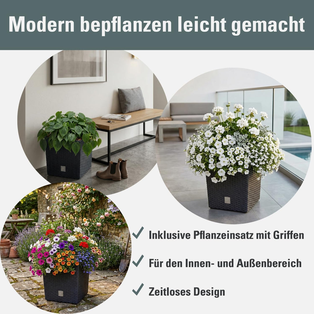 Pflanzkübel Rattan-Optik Kunststoff 40x40x40 cm anthrazit Innen/Aussen - Bild 2