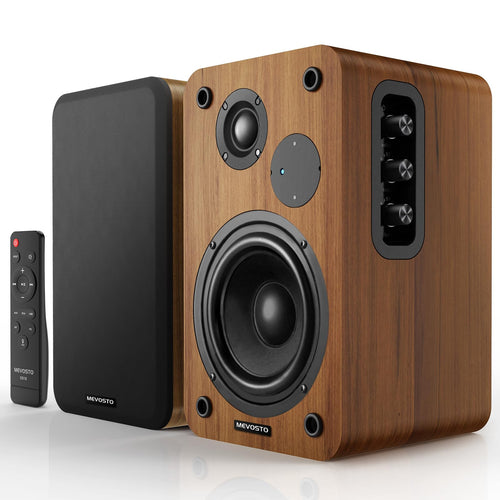Regallautsprecher aktiv 36W RMS Bluetooth 5.4 mit 5-Zoll-Woofer Holzoptik