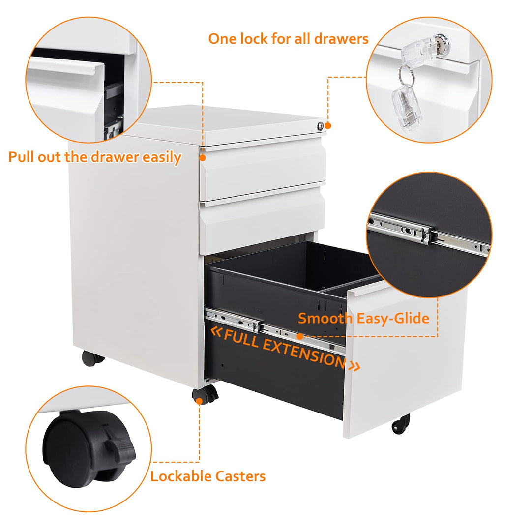 Rollcontainer Stahl abschliessbar 3 Schubladen 39x50x62 cm Weiss - Bild 5