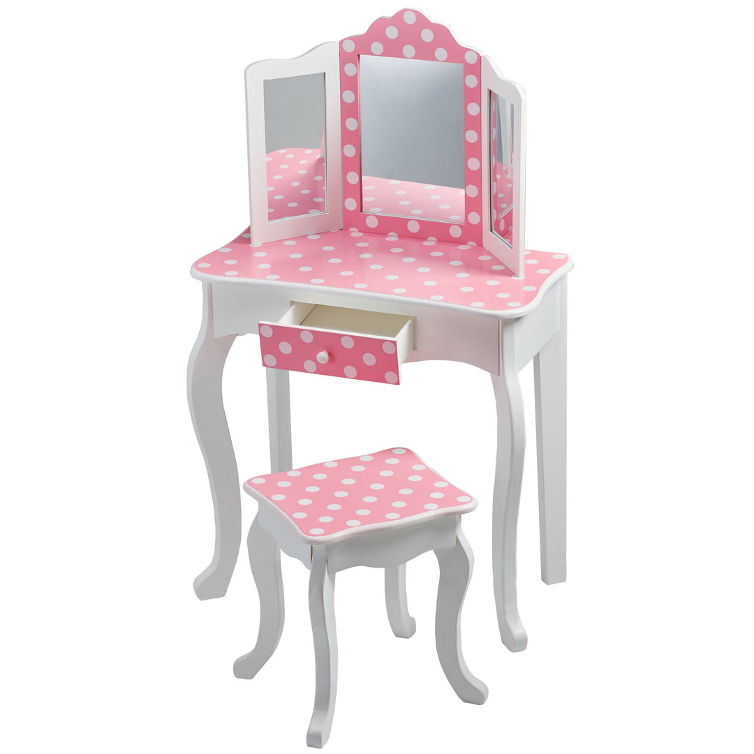 Kinder-Schminktisch mit Klappspiegel und Hocker Rosa-Weiss - Bild 6