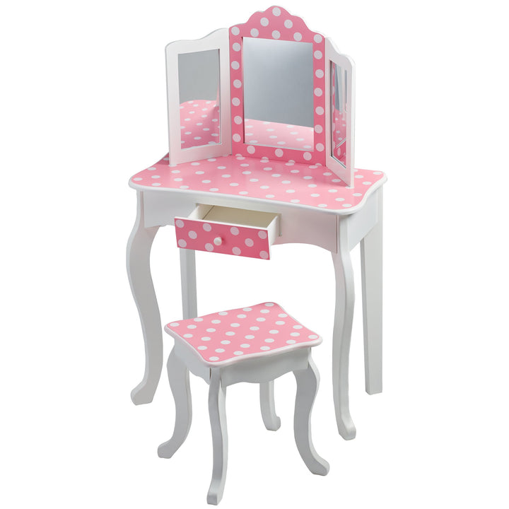 Kinder-Schminktisch mit Klappspiegel und Hocker Rosa-Weiss - Bild 6