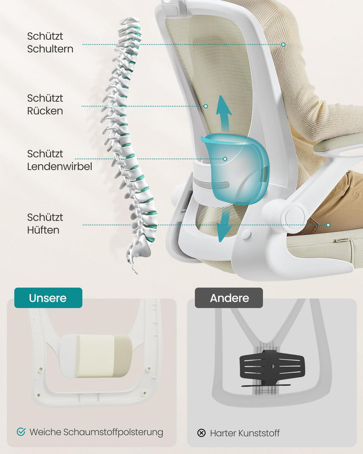 Bürostuhl ergonomisch Mesh Kopfstütze klappbare Armlehnen 120 kg - Bild 3