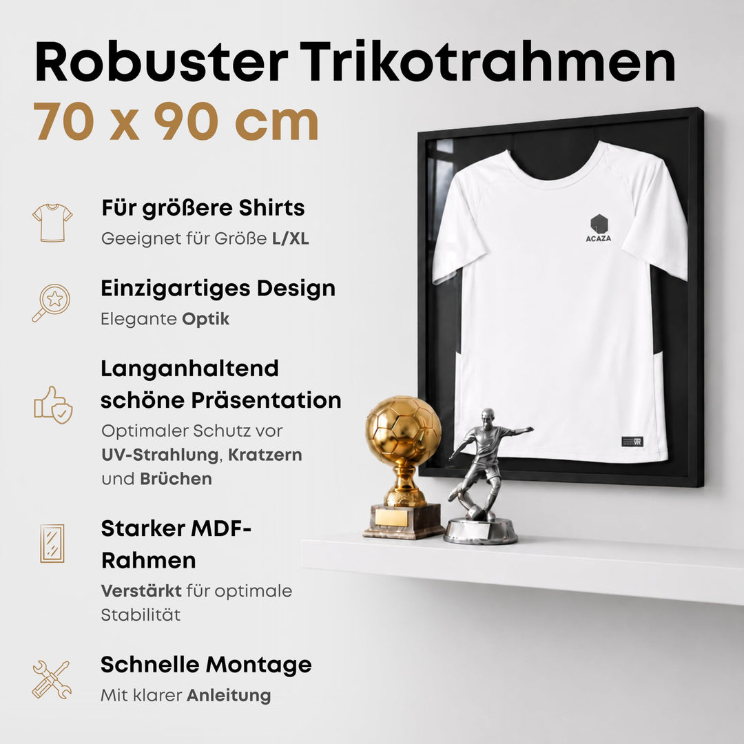 Trikotrahmen 70x90 cm Holz Acrylglas 3D Tief Schwarz Wandmontage - Bild 2