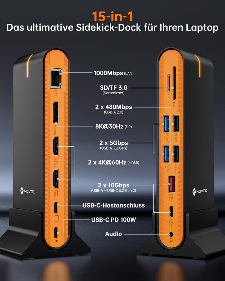 USB-C Docking Station 15-in-1 Triple Monitor 8K DP Dual 4K HDMI - Bild 2