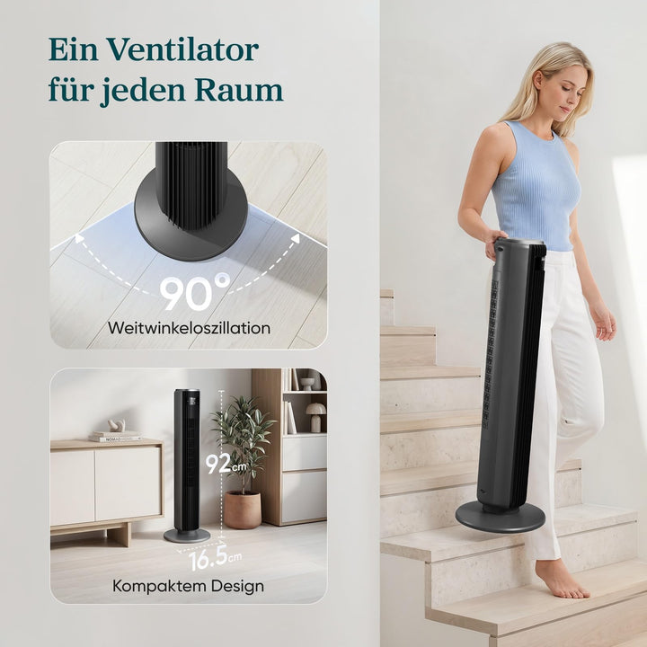 Turmventilator oszillierend 92 cm mit Schlafmodus und 20 dB leise - Bild 8