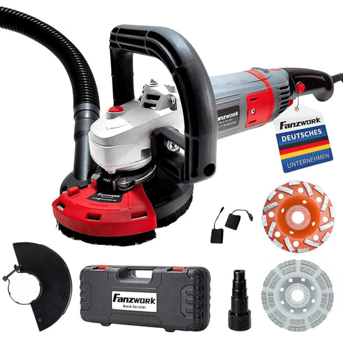 Betonschleifer Set 1500W 125mm mit Diamantschleiftopf und Absaughaube