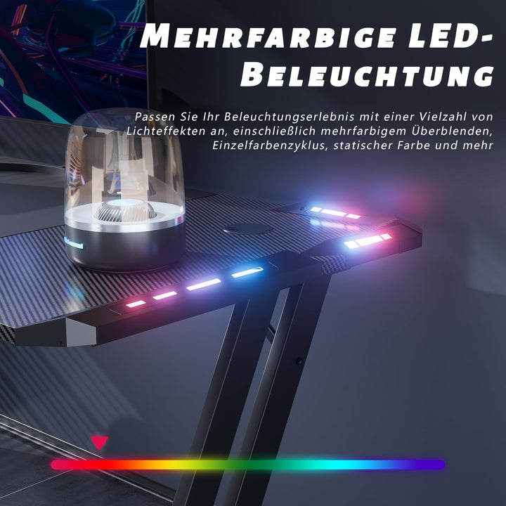 Gaming Tisch mit RGB-LED 120x60 cm schwarz, Monitorarm-kompatibel - Bild 4