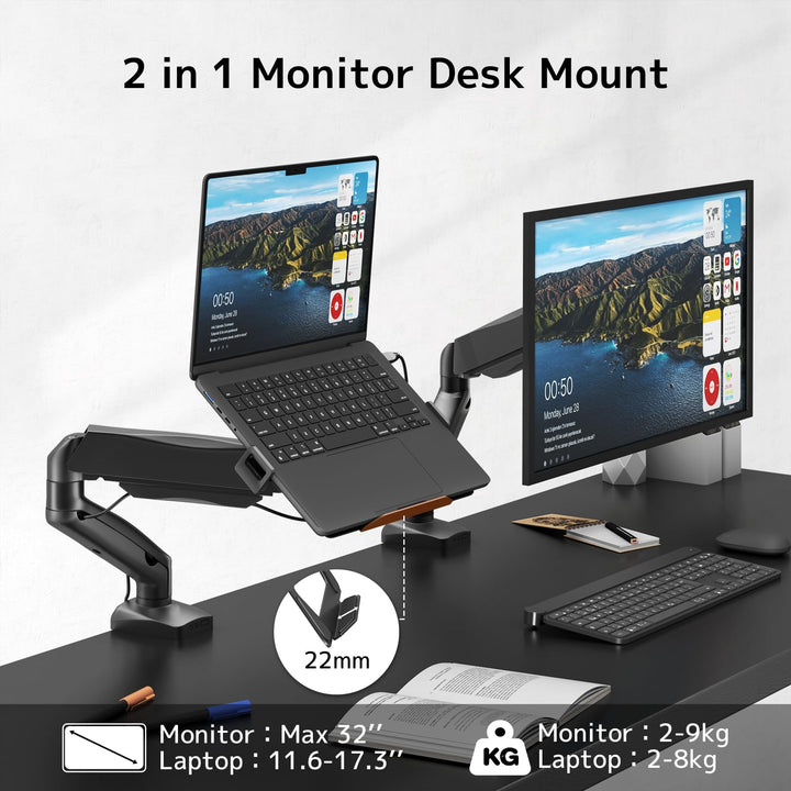 Laptop &amp; Monitor Halterung 2-in-1 Stahl VESA 75/100 Tischklemme - Bild 2