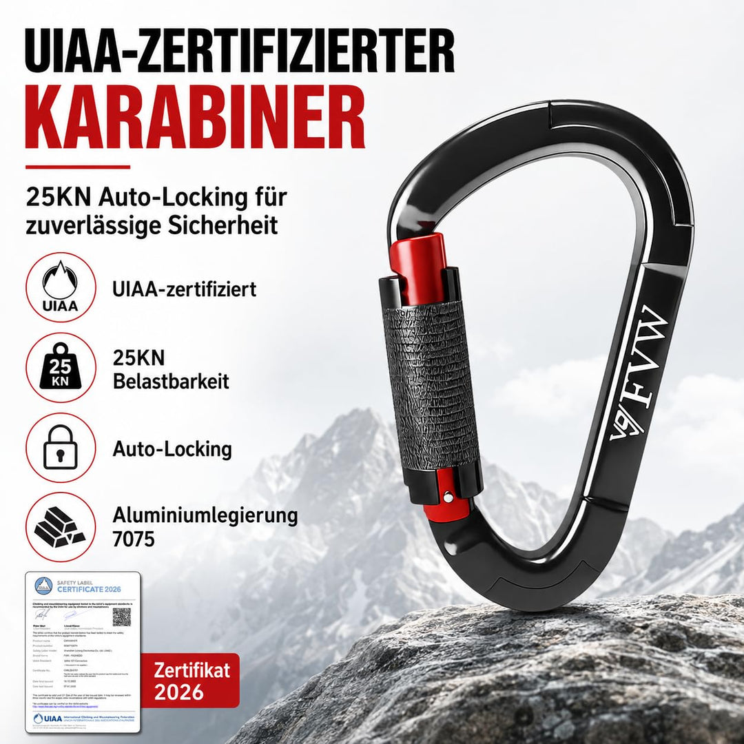 Kletterkarabiner Aluminium 25KN Auto-Lock 5er-Set für Camping - Bild 2